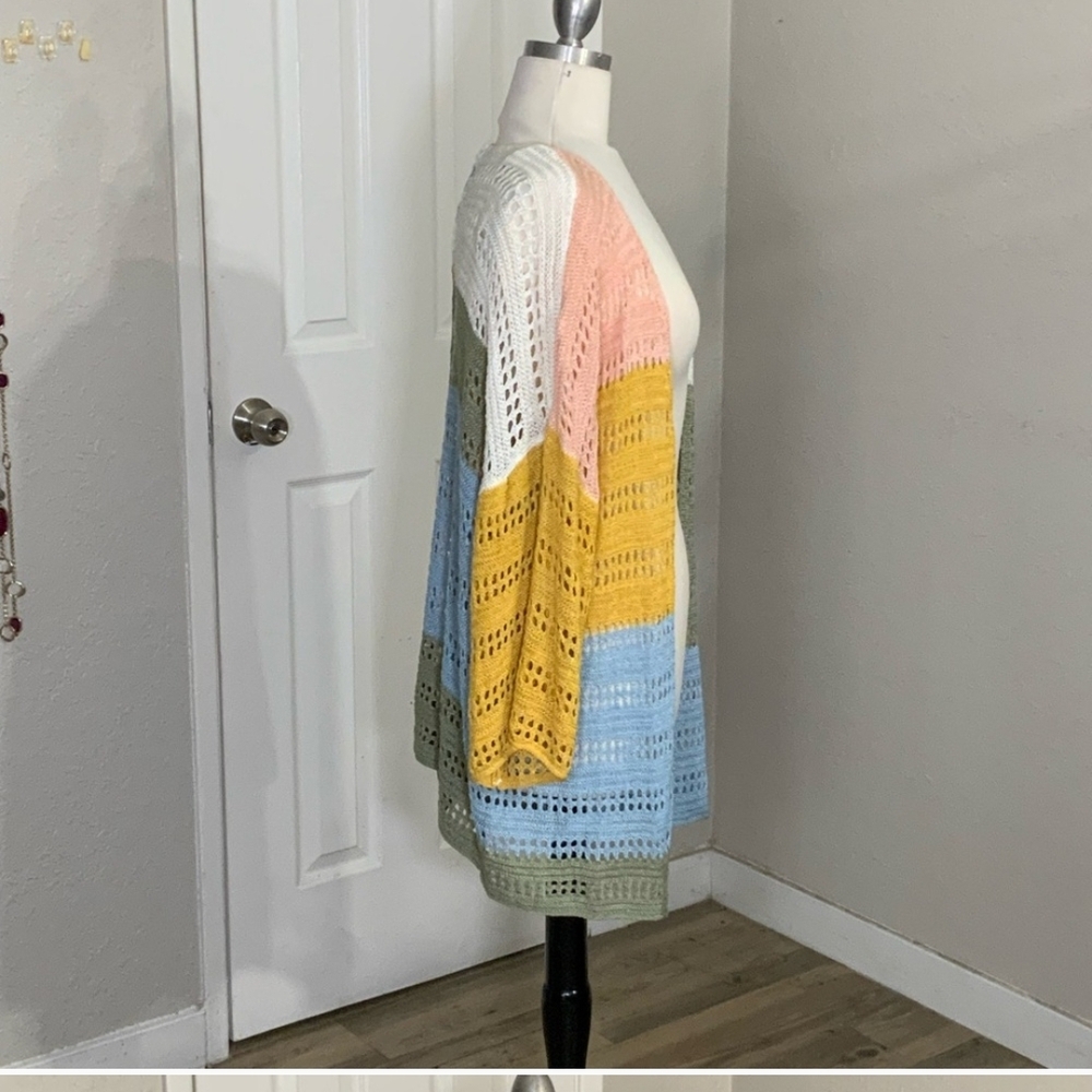 POL Oversized Multicolor Open-Knit Cardigan